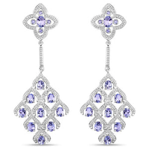 3.90 Carat Genuine Tanzanite and White Topaz .925 Sterling Silver Earrings