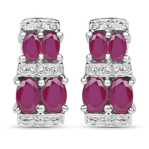 3.20 Carat Glass Filled Ruby .925 Sterling Silver Earrings