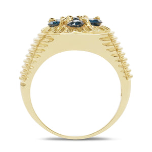 14K Yellow Gold Plated 1.40 Carat Genuine Blue Diamond .925 Sterling Silver Ring