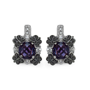 2.67 Carat Genuine Amethyst White Sapphire & Black Diamond .925 Sterling Silver Earrings