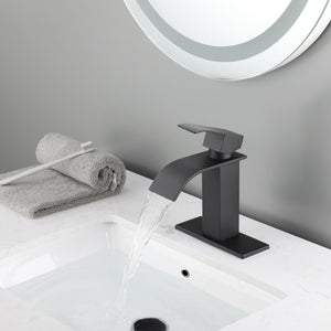 Waterfall Spout Bathroom Sink Single Handle Faucet with Pop-Up Drain
