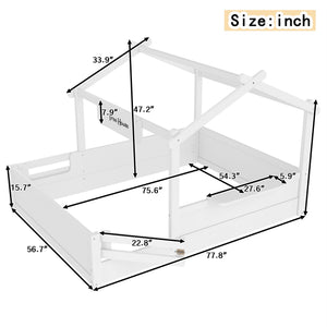 Full Size Floor Bed with Guardrails and Roof