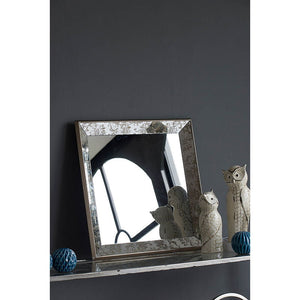 Antique Rectangle Mirror with Floral Accents - Pearl Silver