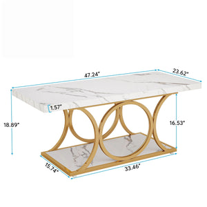 Rectangle Coffee Table, 2 Tier With Geometric Legs, Furniture With Storage Shelf - White / Gold