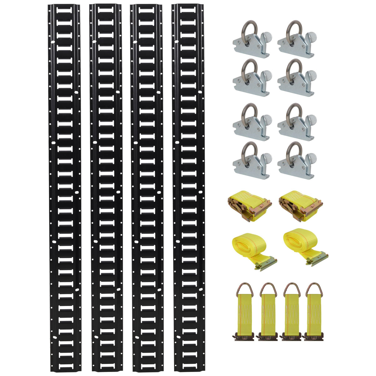 18 Pieces E Track Tie-Down Rail Kit For Trucks, Vans, And Garages With O-Ring Anchors And Ratchet Straps - Black