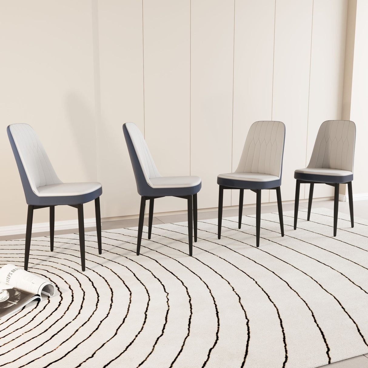Modern Dining Chair With Cushions And Metal Legs