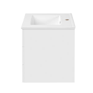 Wall Mounted Floating Cabinet With Double Drawer, Rectangular Sink