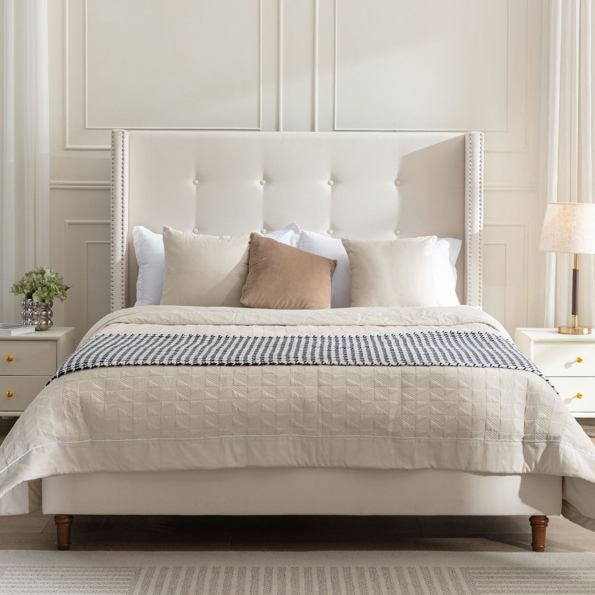 Luxury Wingback Upholstered Bed Frame