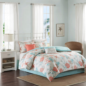 7 Piece Cotton Sateen Comforter Set Coral Queen