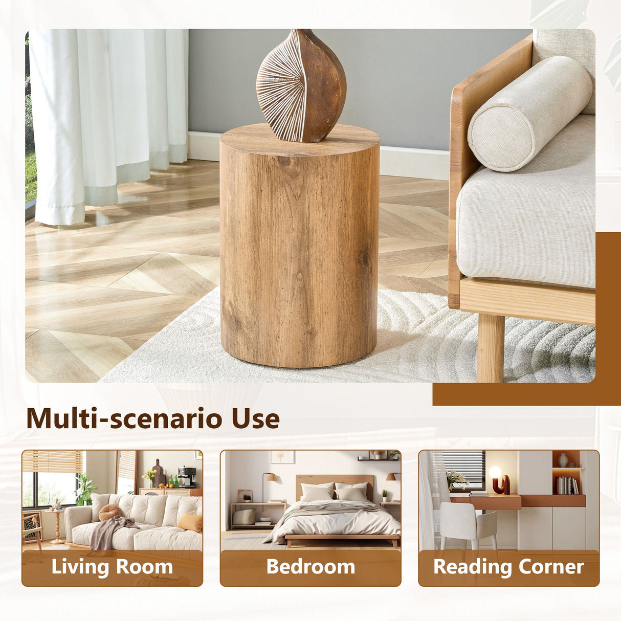 Cylindrical End Coffee Table, Living Room Furniture - Wood