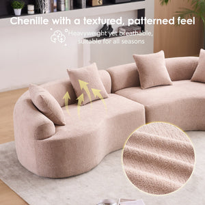 LY-025 Modular Sleeper Sectional Sofa, 4-Seater with Wood Grain Chenille Fabric