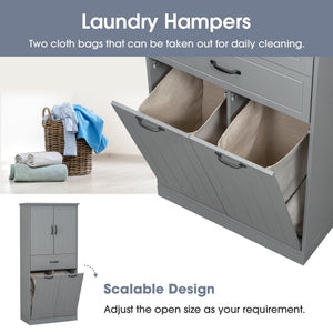 Modern Bathroom Storage Cabinet With Two Laundry Baskets, One Drawer, Adjustable Shelf