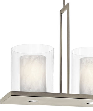 Triad 40"W 6-Light Classic Pewter Finish Clear Glass White Vetro Mica Shades Linear Chandelier by Kichler