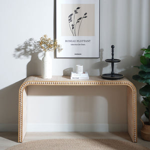 59in Console table with wood beads,curved waterfall-style table