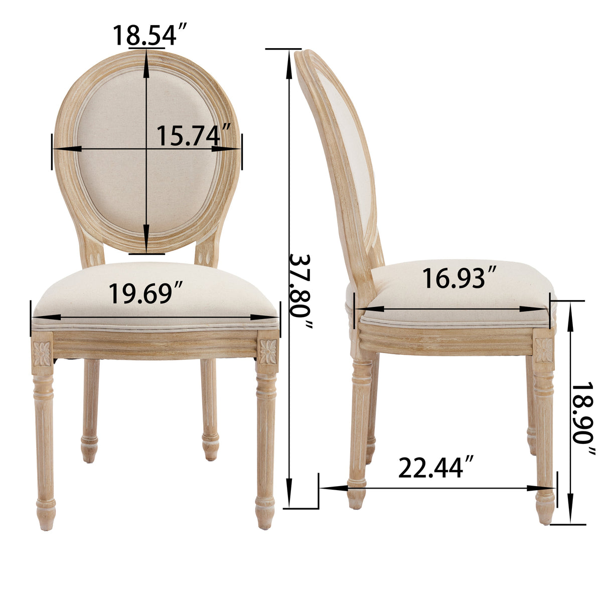 French Country Dining Chairs Set of 2 with Upholstered Round Back