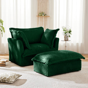 Upholstered Slipcovered Armchair with Ottoman Set (Set of 2)