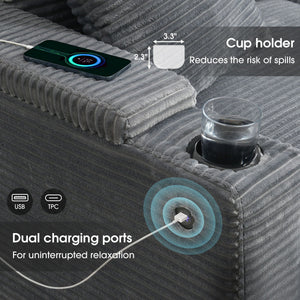 Convertible L Shaped Sectional Corner Couch With Armrest Storage Cup Holders USB Charger, Irregular Corner Oversized Comfy Modular Sofa