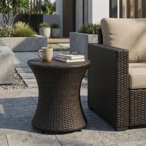 19" Kono Hourglass End Table with Durable PE Rattan - Brown Multi
