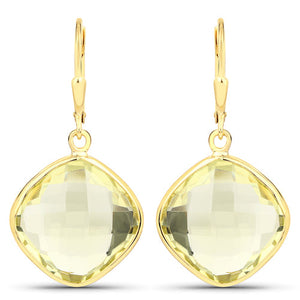21.40 Carat Genuine Lemon Quartz .925 Sterling Silver Earrings