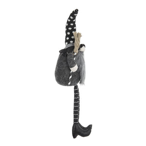 Black Halloween Gnome – 25'' Fabric Decor with Broomstick & Dangly Legs