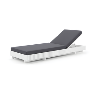 White Acacia Solid Wood Outdoor Chaise Lounge with Dark Grey Cushion