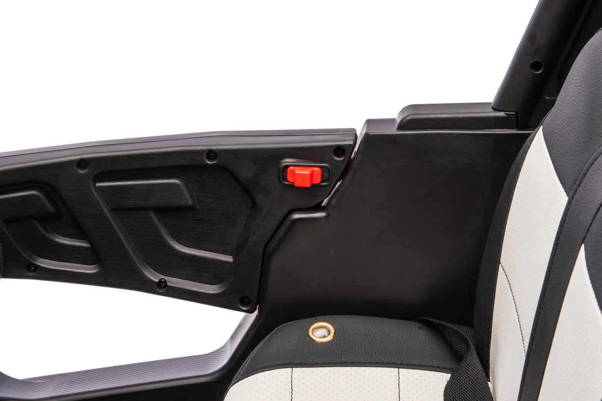 12V7A*2 30W*4 Four-Wheel Drive Seat One Button Start, Forward And Backward, High And Low Speed, Music, Front Light, Power Display, Two Doors Can Open, 2.4G R / C, Seat Belt Four Wheel Absorber