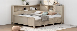 Full Size Wood Daybed with Storage Shelves and 3 Drawers