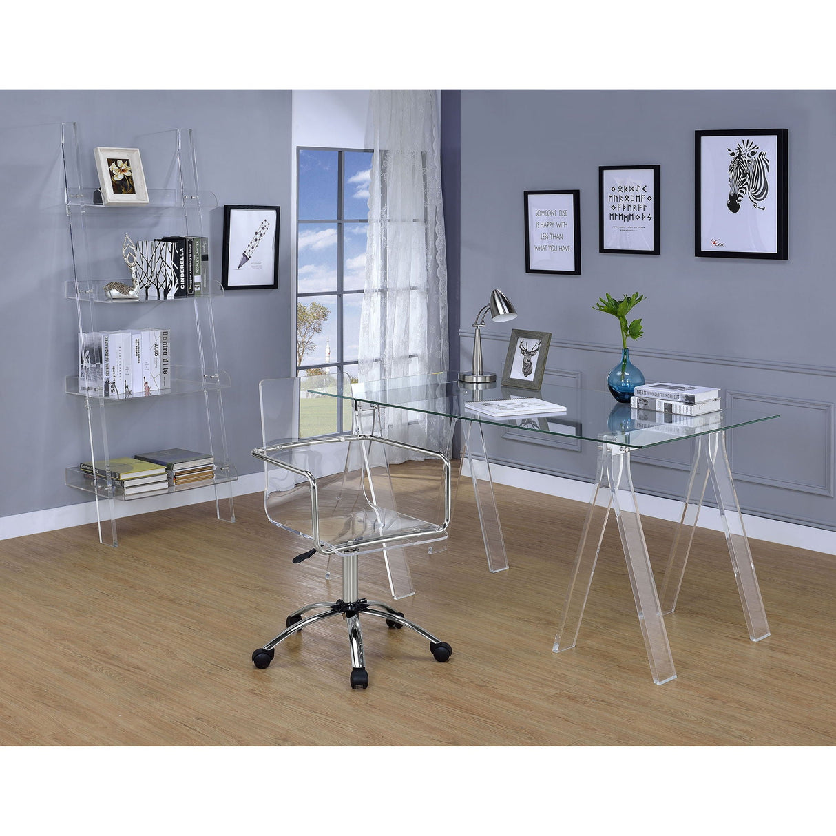 Cimarron - Ladder Bookcase With 4 Shelves - Clear