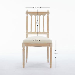 Antique Dining Chairs - Linen Fabric Upholstered Wooden Chairs Set of 2