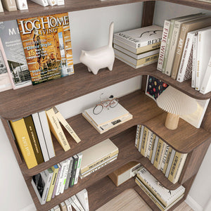 Freestanding Corner Bookshelf For Living Room - Dark Brown