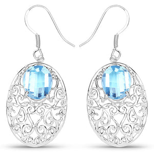 10.72 Carat Genuine Blue Topaz .925 Sterling Silver Earrings