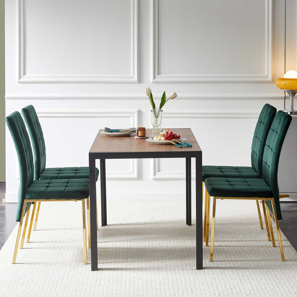5 Pieces Dining Set Including High Back Color Legs Nordic Dining Chair & Creative Design Dining Table