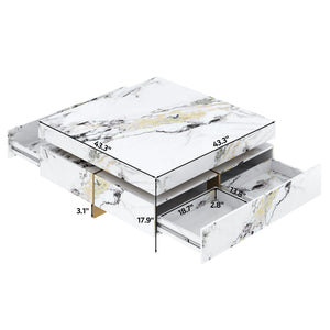 Modern Square Marble Textured Coffee Table with 4 Drawers