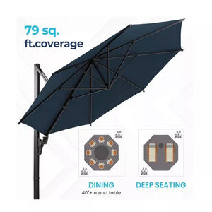 Round Cantilever Patio Umbrella With 360 Rotation & Infinite Tilt Adjustment