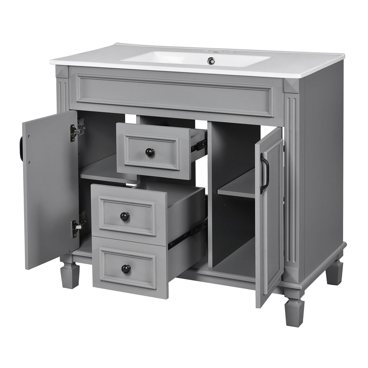 Bathroom Vanity With Top Sink, Basin On Cabinet With 2 Soft Closing Doors And 2 Drawers