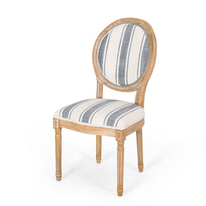French Country-Inspired KD Dining Chair with Iconic Round Backrest in Blue Fabric