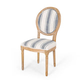 French Country-Inspired KD Dining Chair with Iconic Round Backrest in Blue Fabric