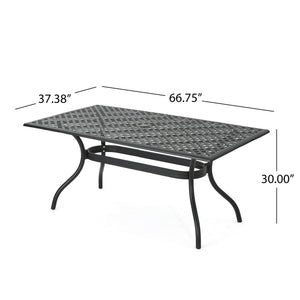 Outdoor Aluminum Dining Table with Lattice Design and Center Umbrella Hole - Black