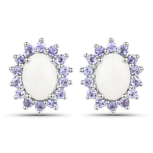 2.44 Carat Genuine Opal and Tanzanite .925 Sterling Silver Earrings