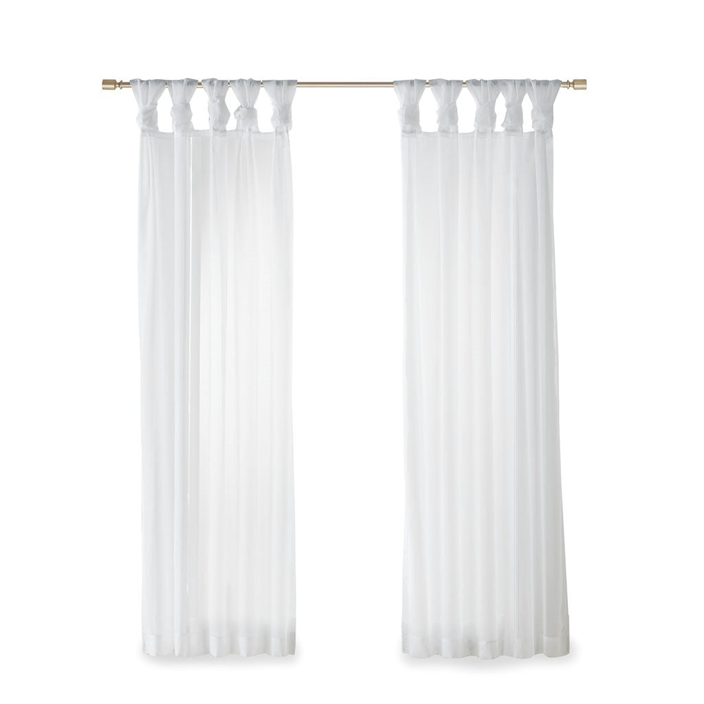 Twist Tab Voile Sheer Window Pair with Twisted Tab Tops - White
