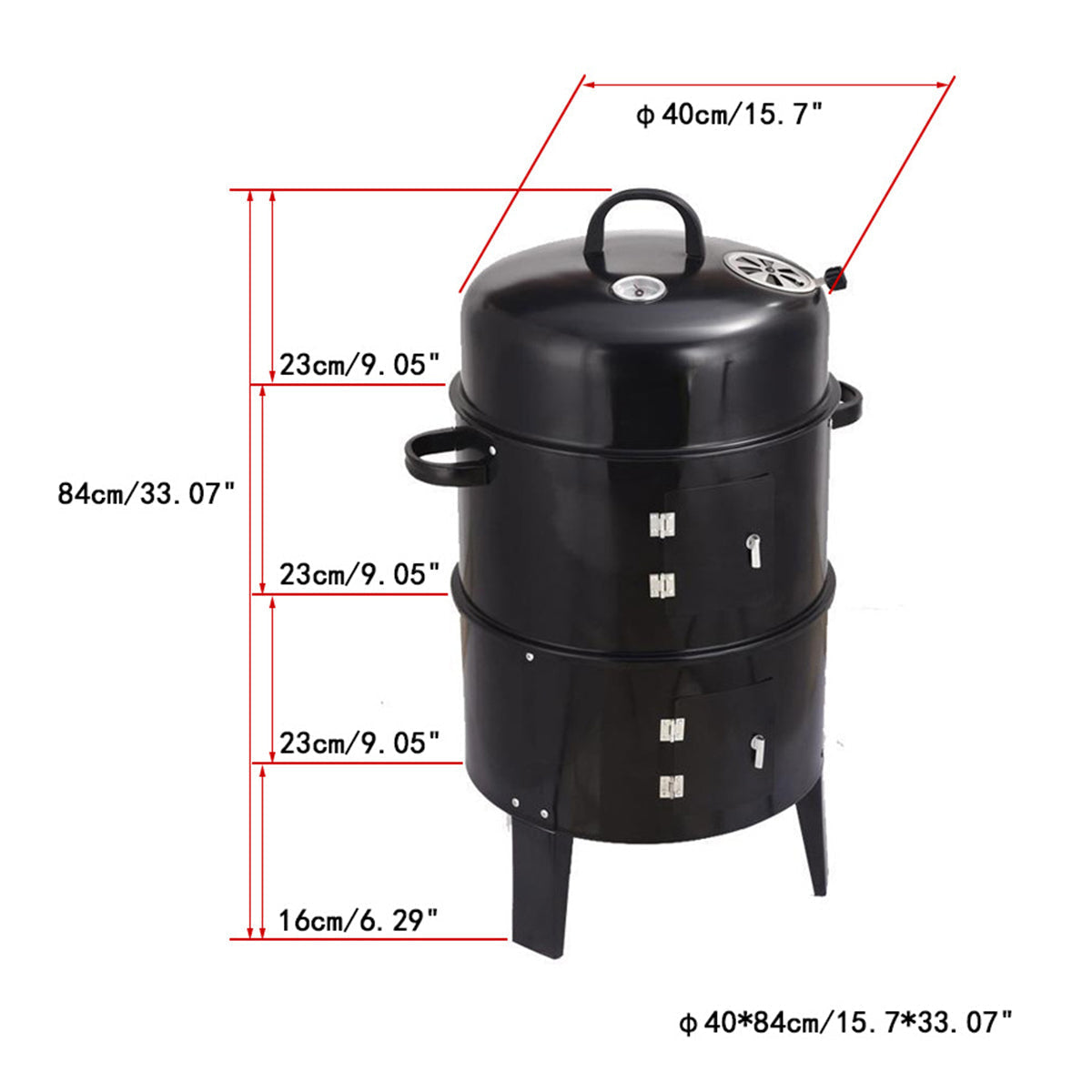 Outdoor Double-Layer Steel Grill Charcoal Wood Fired Stove - Black