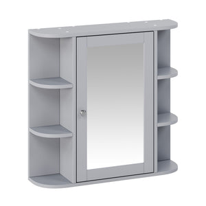 Bathroom Wall Storage Cabinet With Mirror And Adjustable Shelf, 6 Open Shelves