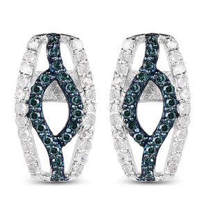 0.42 Carat Genuine Blue Diamond & White Diamond .925 Sterling Silver Earrings