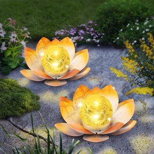 Set of 2 Lotus Solar Garden Lights – Waterproof Cracked Glass Outdoor Decor Lamps