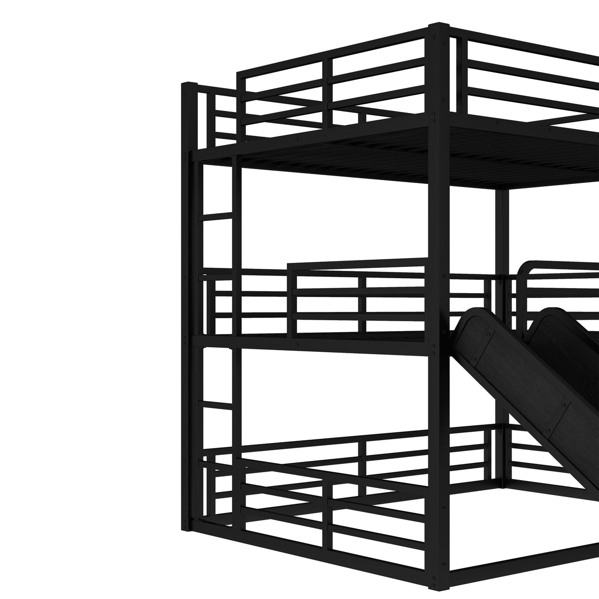 Queen Over Queen Over Queen Bunk Bed with Slide