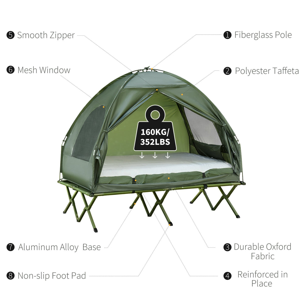 Outsunny 2-person camping cot tent with air mattress