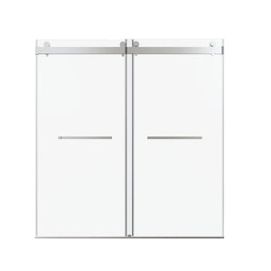 Frameless Double Sliding Soft Close Shower Door, Tempered Glass