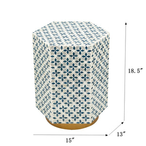15x13x18.5" Hexagonal Accent Table with Blue Capiz Design and Gold Base