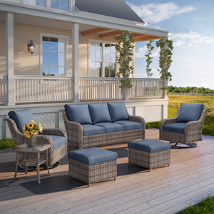 JB Outdoor 3-Seater Sofa Set with Swivel Chairs and Side Table