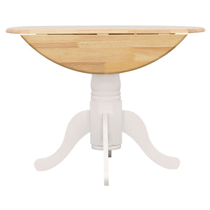 Round Dining Table With Drop Leaf Pedestal Base, Expandable Top - Natural
